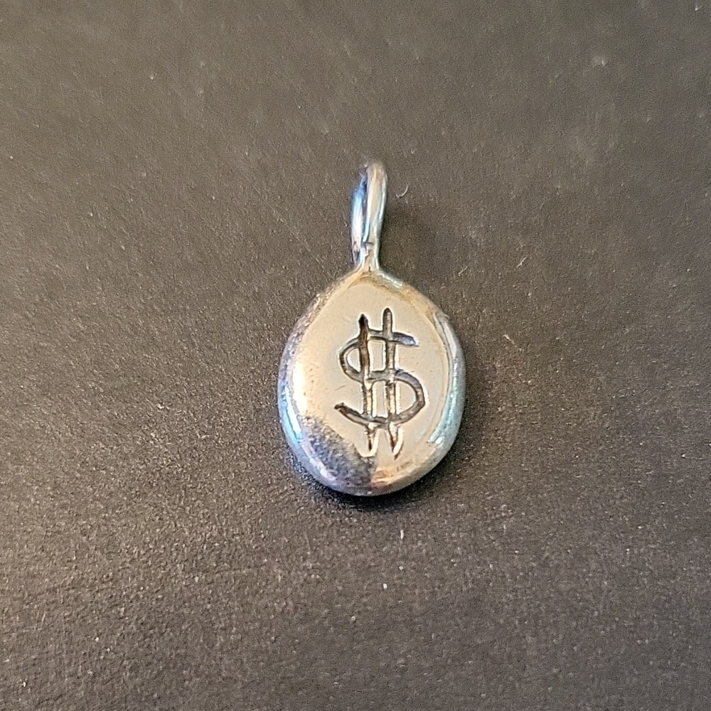Silver 925 Dollar Sign Pendant, 1/4", Minimalist Design